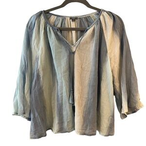 Aerie Blue Tie Dye Flowy Peasant Top size Medium